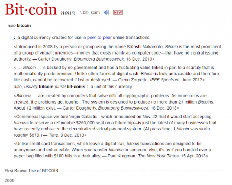 Merriam-Webster Adds ‘Bitcoin’ to Unabridged Dictionary