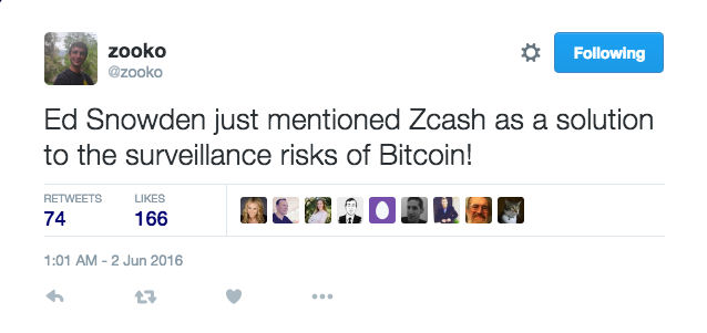 Zooko Wilcox Zcash Snowden tweet