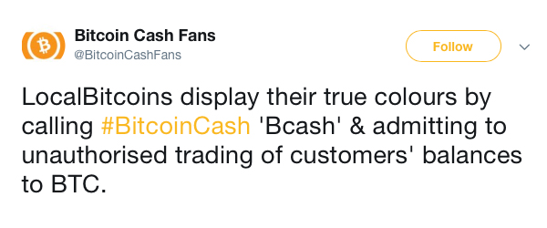 Localbitcoins Compensates Users by Selling Bitcoin Cash for BTC