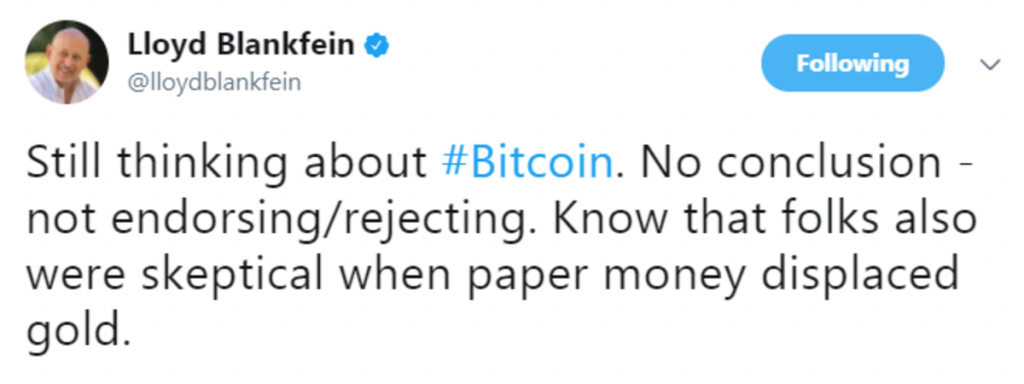 Lloyd Blankfein Latest Exec to Flirt with Bitcoin