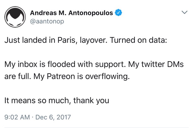 Bitcoin Community Shows Love for the Heroic Andreas Antonopoulos