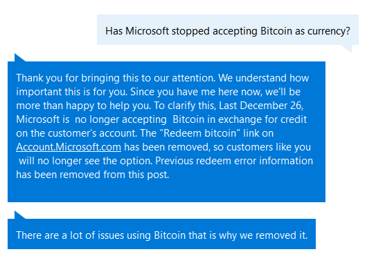 Microsoft Stopped Accepting Bitcoin Credit Deposits, Confirmed and Verified