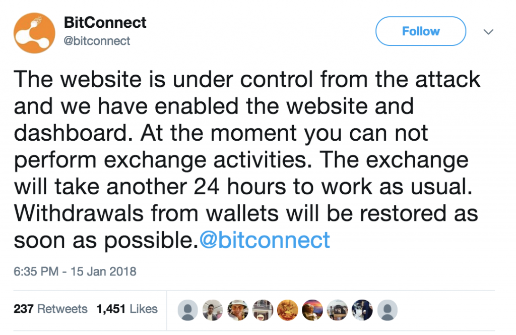 Bitconnect Shuts Down Its Exchange, Citing a String of Excuses