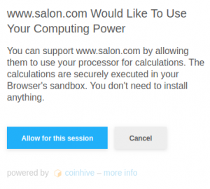 Salon Forces Visitors to Mine Cryptocurrency if They Block Ads