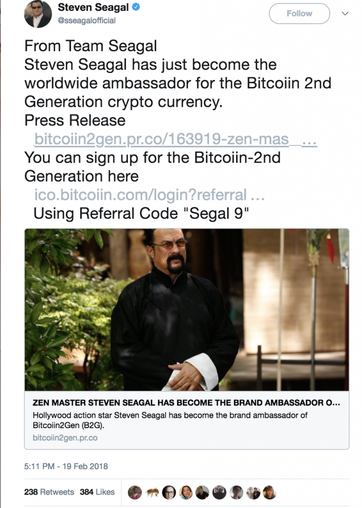 Steven Seagal Eyes Up a Replacement for Bitcoin