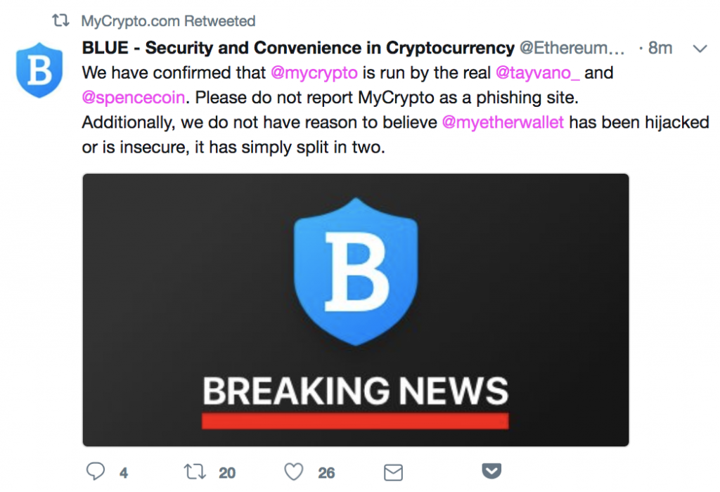 Myetherwallet Relaunches as Mycrypto Following a Hostile Twitter Takeover 