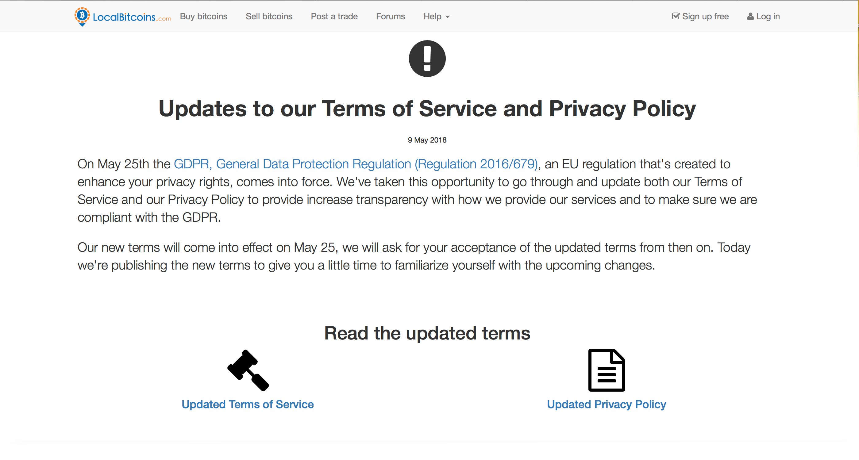 Localbitcoins Updates ToS: 'Some Situations May Require ID'