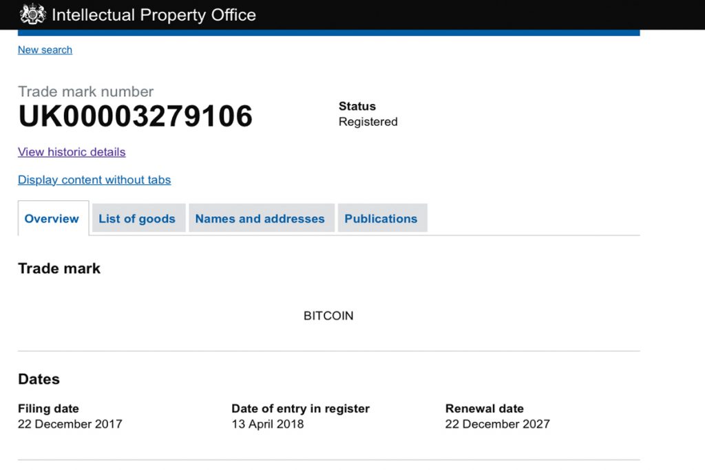 A London-Based Company Successfully Trademarks the Name 'Bitcoin' 