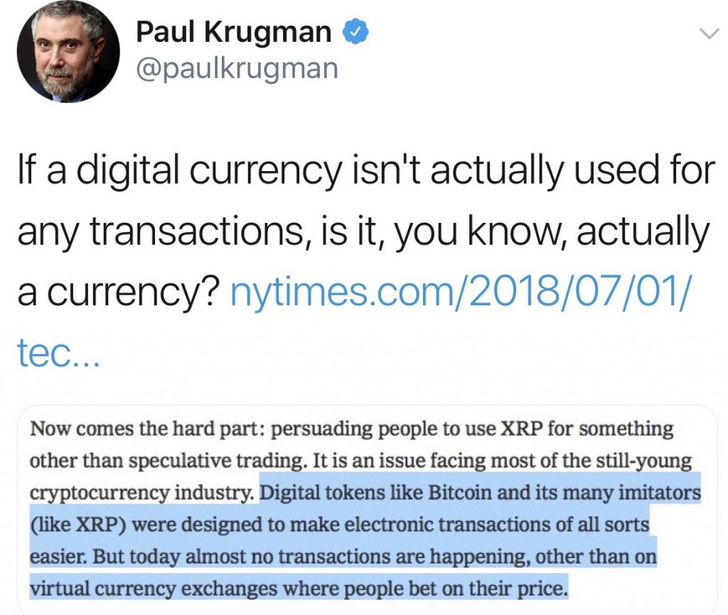 Paul Krugman, economista vincitore del premio Nobel, definisce Bitcoin un ‘culto’