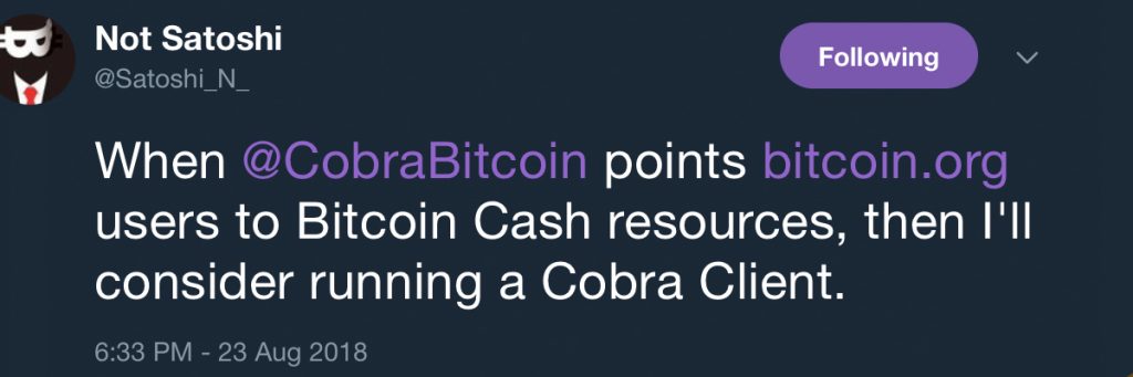 Bitcoin.org Owner Announces the 'Cobra Client' BCH Node Software 