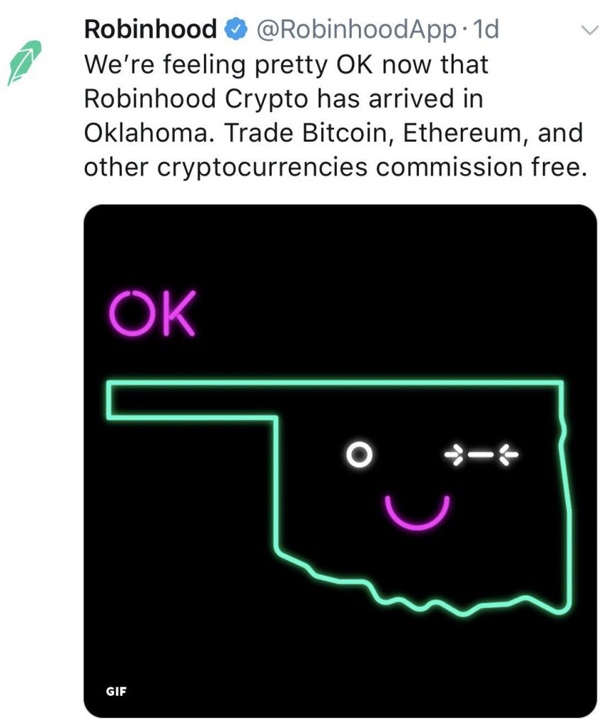 Free Crypto Trading App Robinhood Available in Alaska and Oklahoma