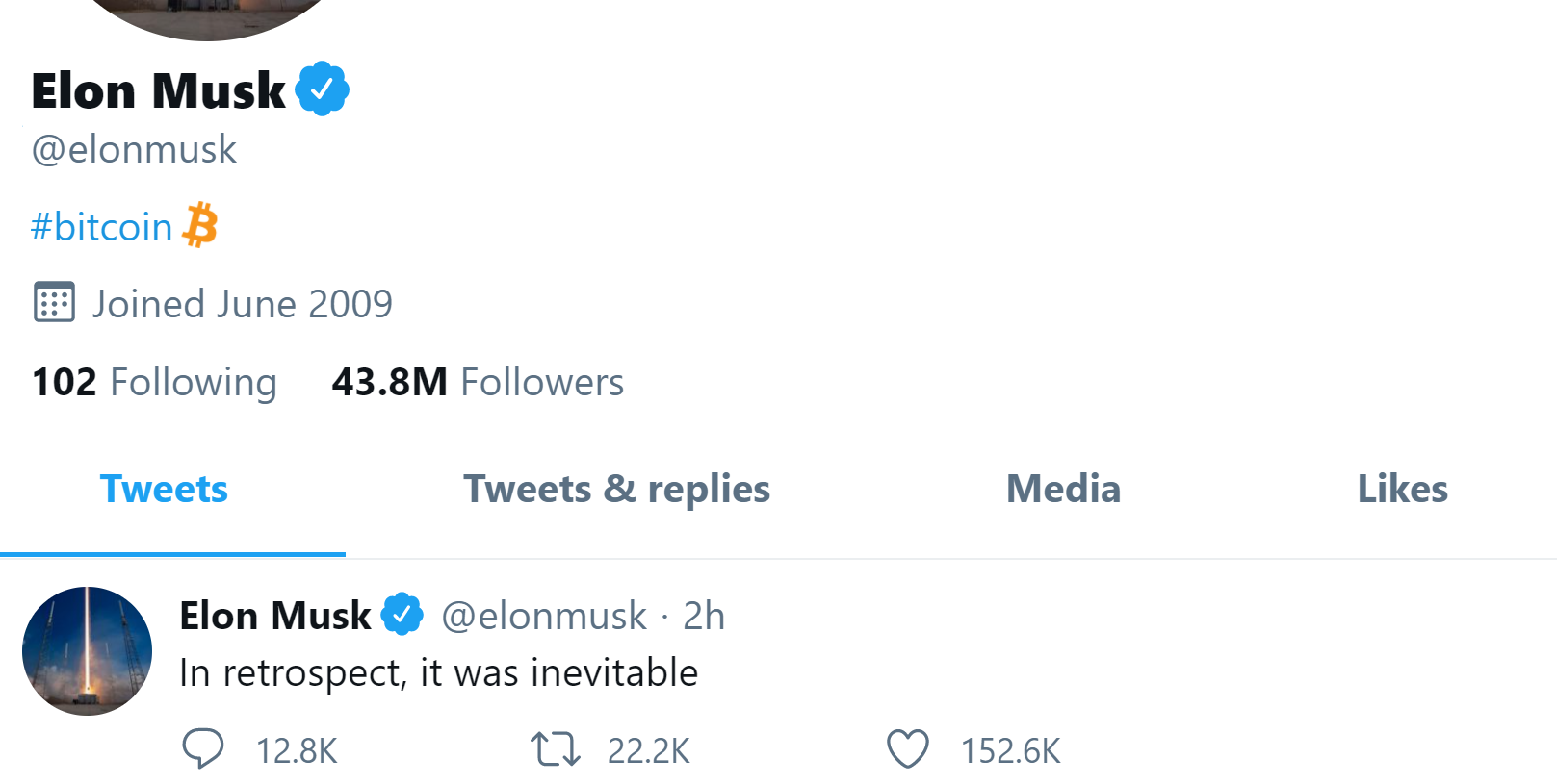 Elon Musk Changes Twitter Profile to Bitcoin, Tweets 'It Was Inevitable' — BTC Price Skyrockets