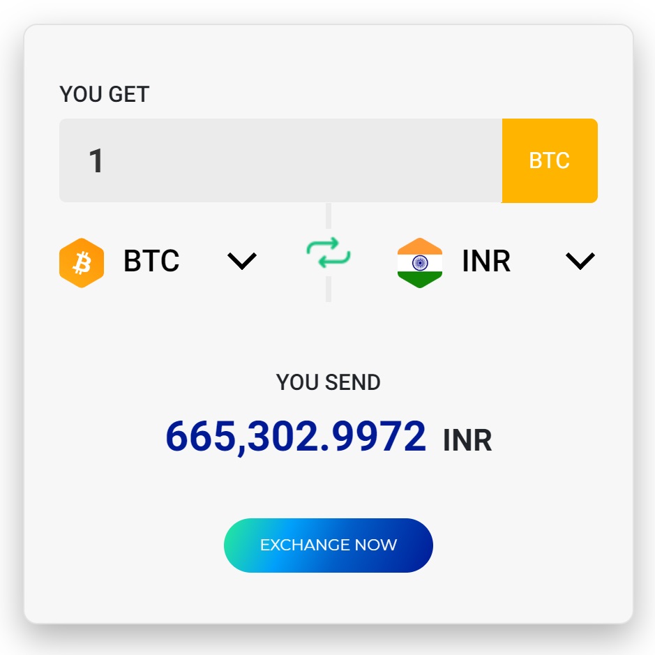 Bitcoin (BTC) şi Rupie indiană (INR) Calculator al Ratei de Schimb Valutar a Conversiei