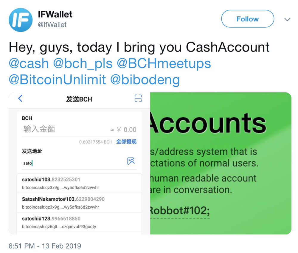 Bitcoin Cash-Focused Ifwallet Implements Cash Accounts Name System 