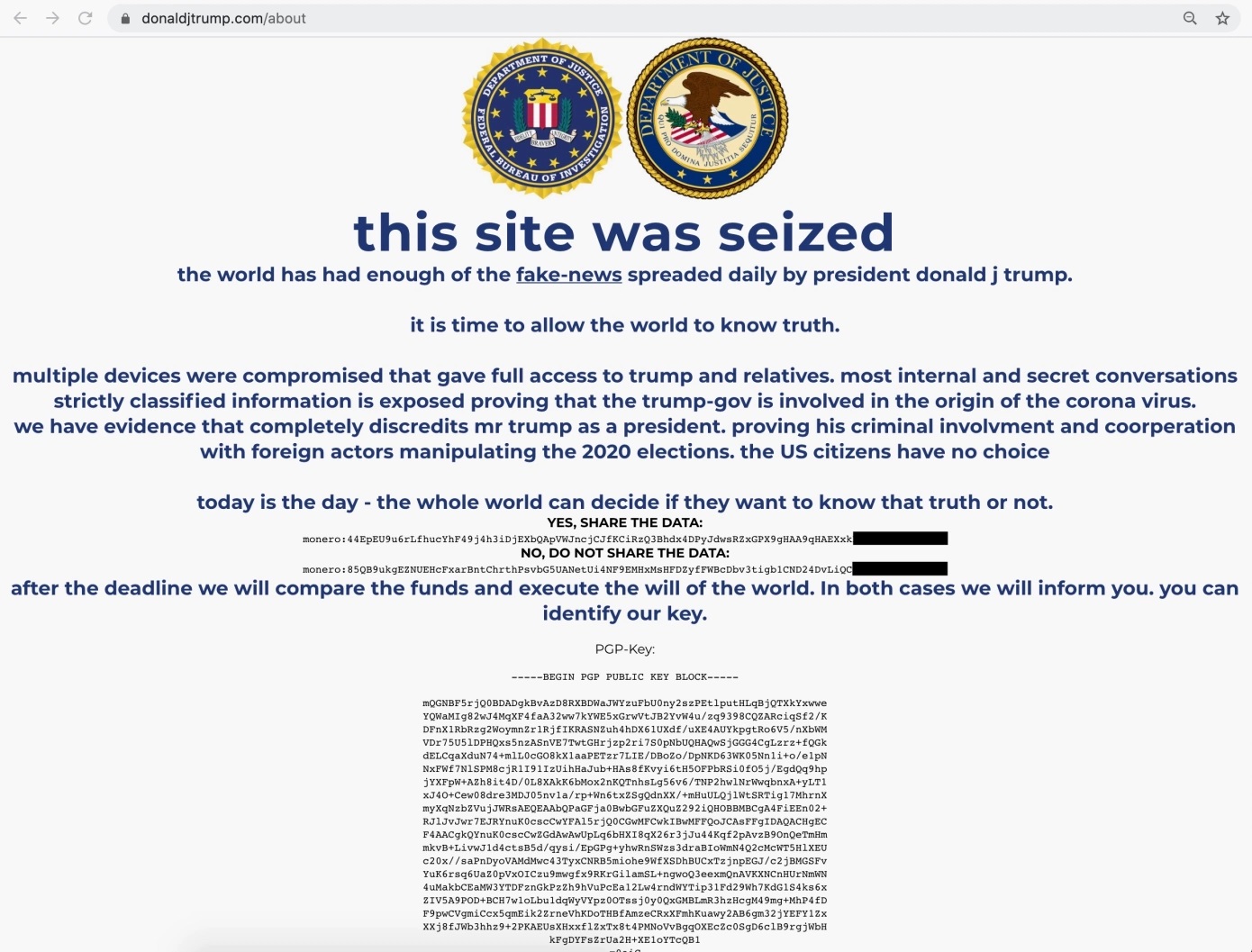Trump's Website Hacked, Scam Asked Crypto Owners to Decide Fate of 'Classified Information'
