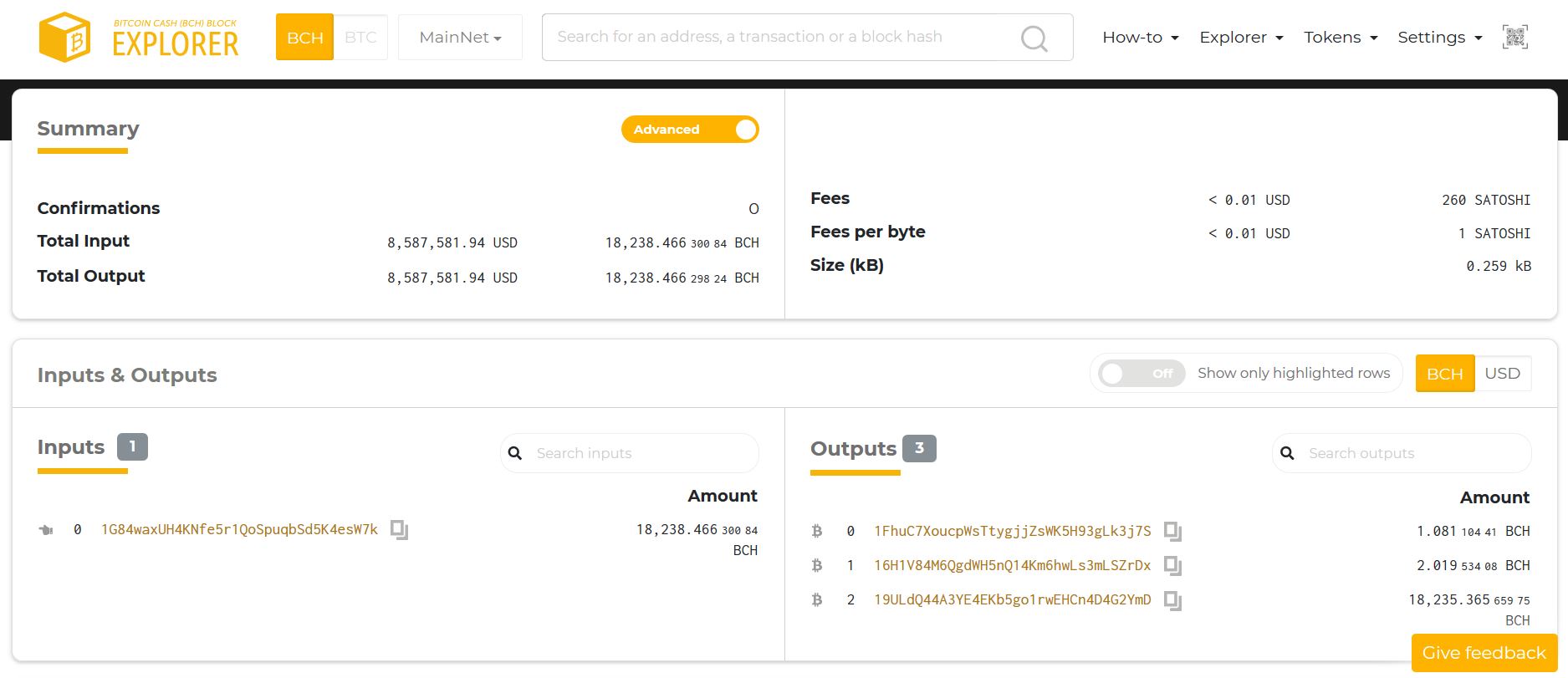 bitcoin cash transaction explorer