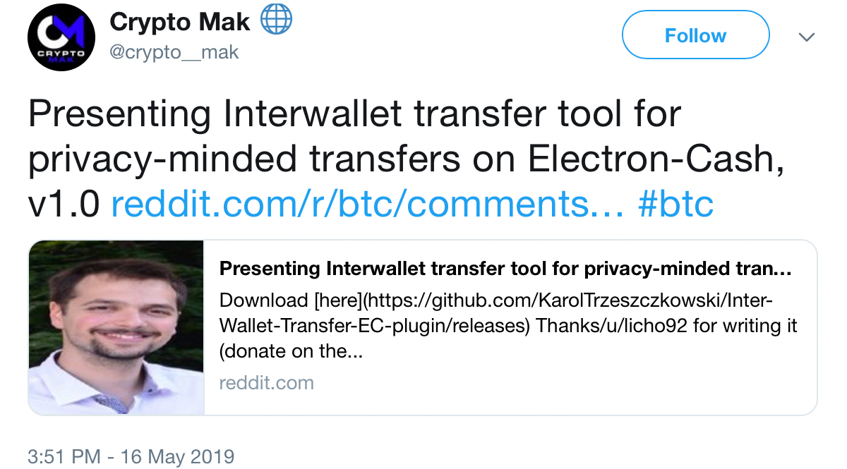 Developer Creates Interwallet Transfer Plugin to Strengthen Bitcoin Cash Privacy