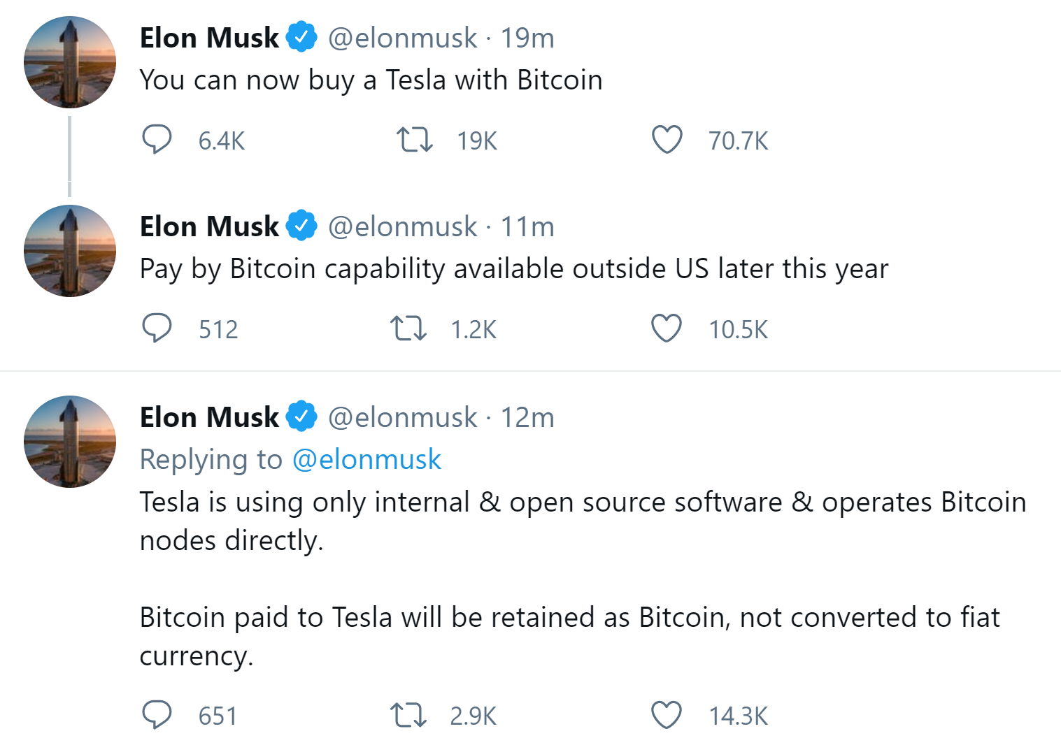 Tesla Begins Accepting Bitcoin — Elon Musk Says BTC Payments Will Not Be Converted to Fiat Currency