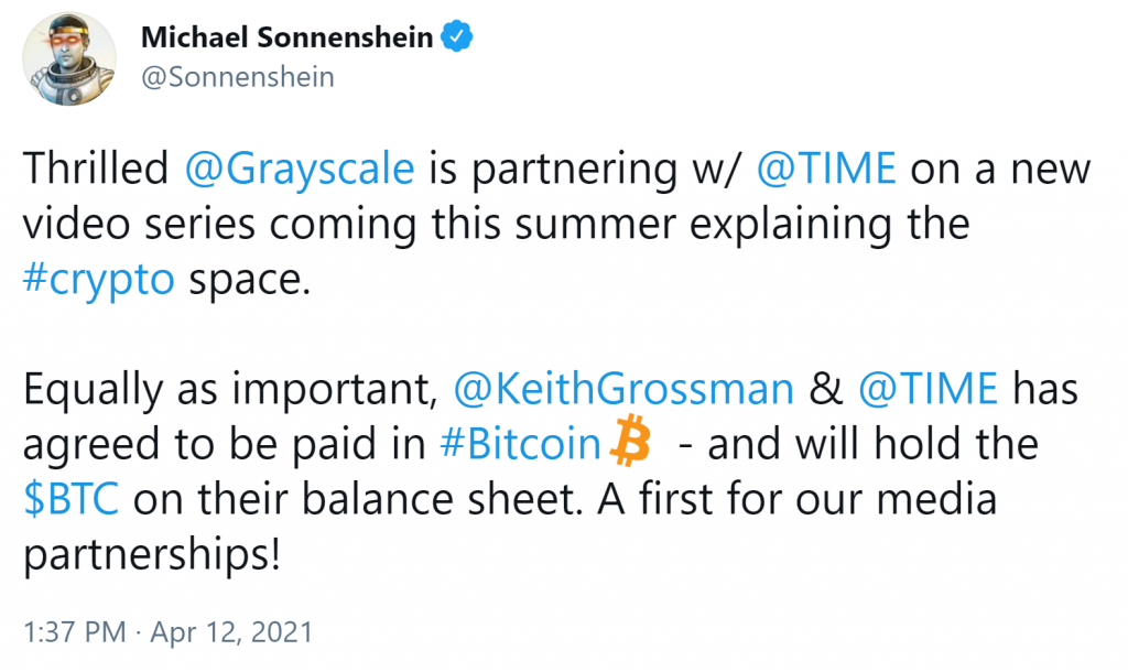 TIME Magazine Gets Into Bitcoin: Partners With Grayscale, Will Hold BTC on Balance Sheet