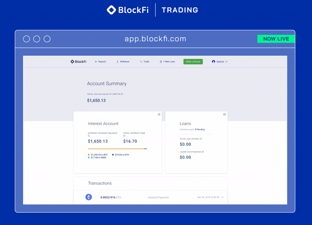 Crypto-Focused Lender Blockfi Launches Trading Platform