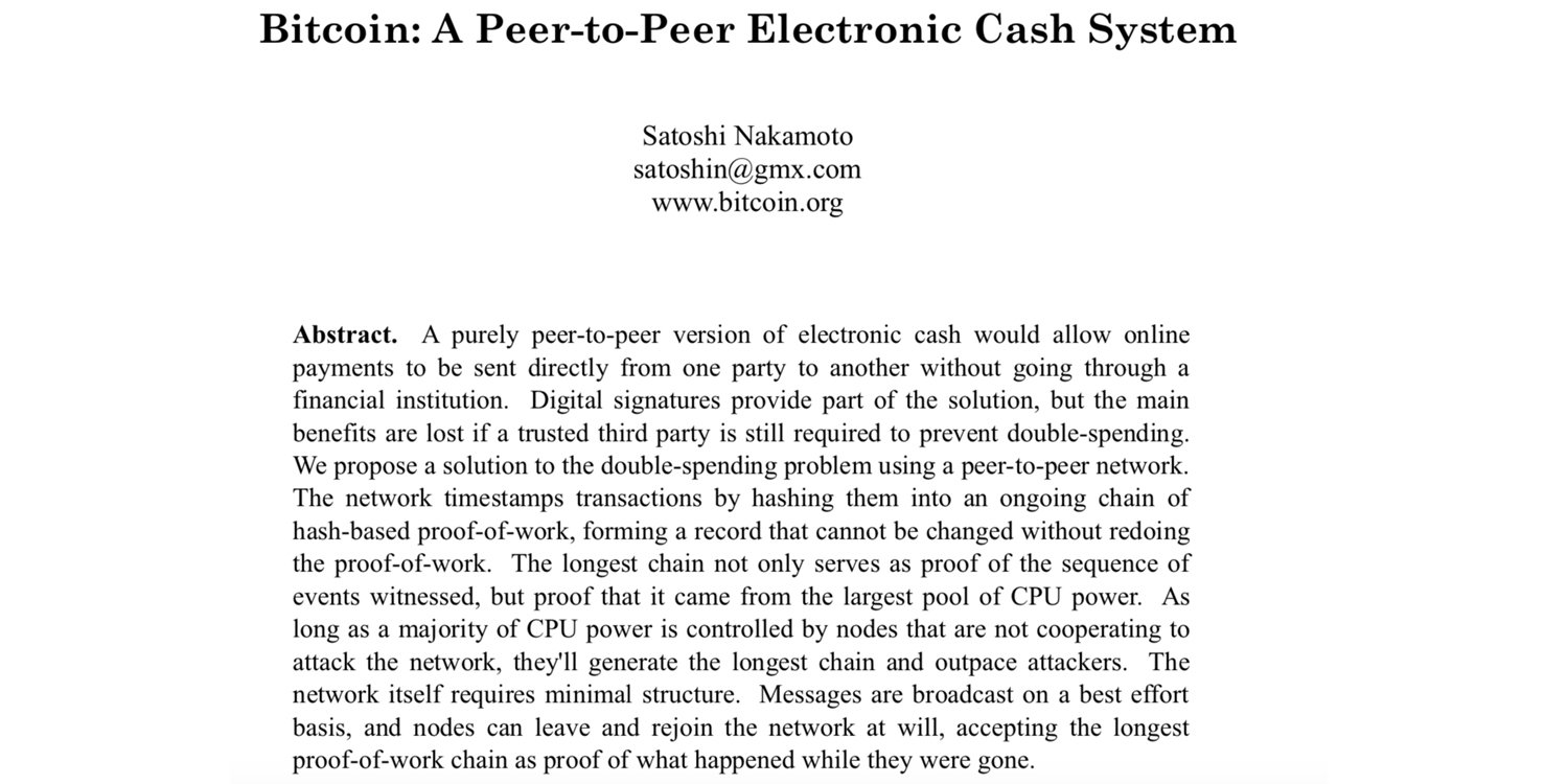 Satoshi Nakamoto mit dem Titel Bitcoin Ein Peer-to-Peer-elektronisches Bargeldsystem