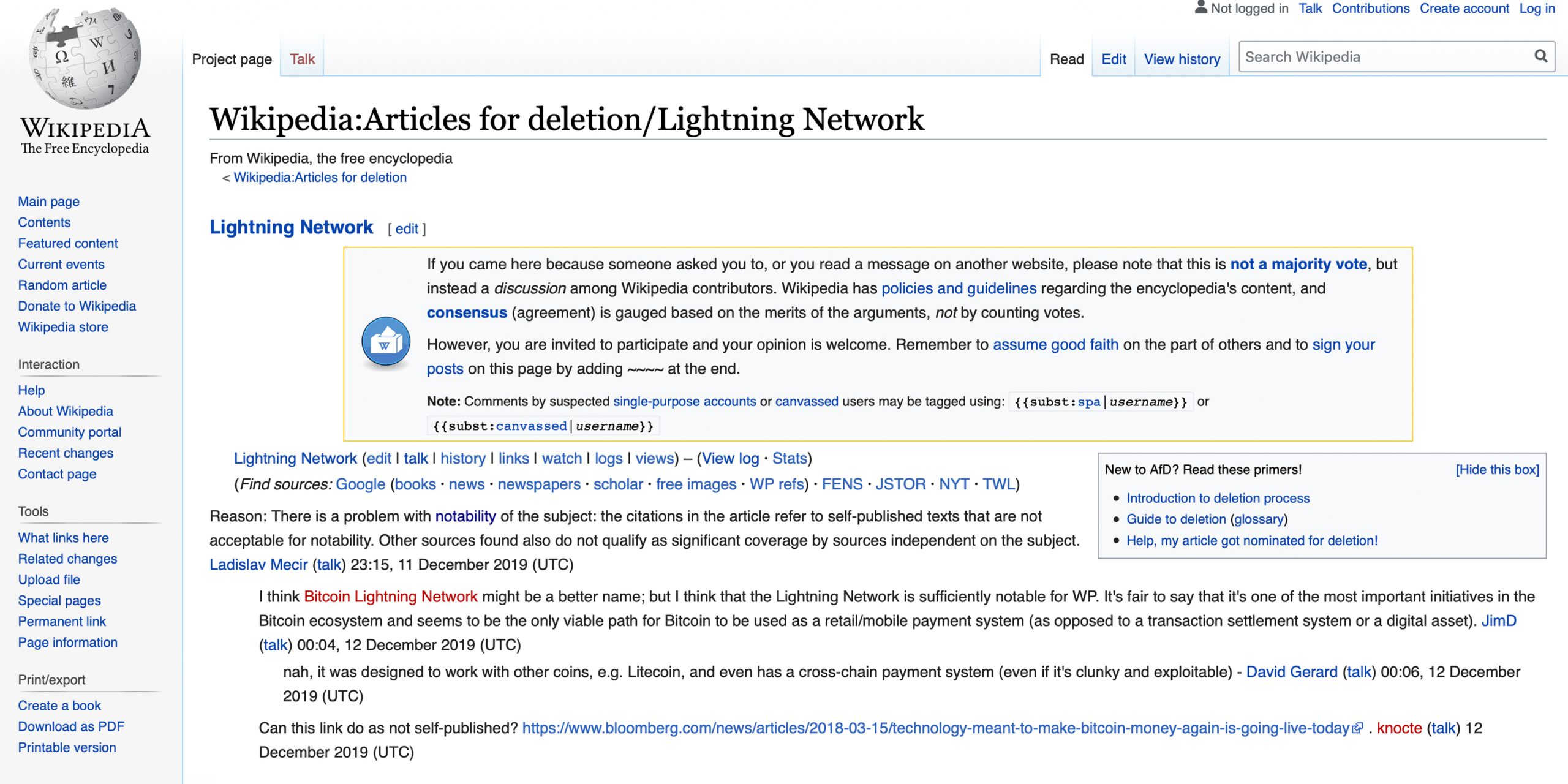 Lightning Network Wiki Page Faces Removal for Lack of Notability