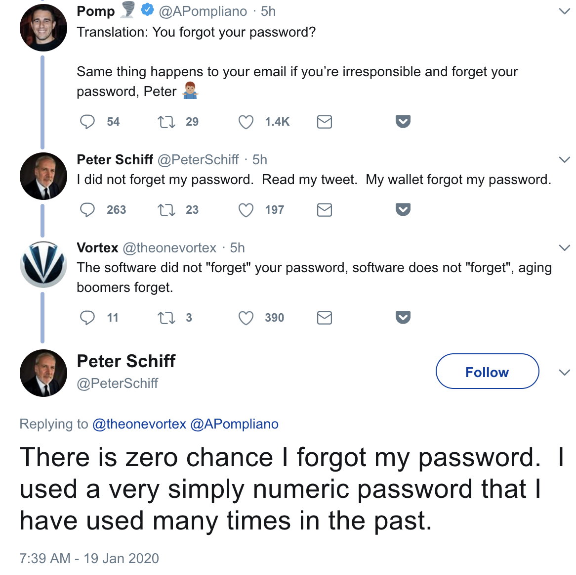 Peter Schiff Forgets Bitcoin Wallet Password, Blames Bitcoin