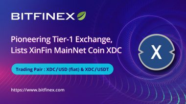 Bitfinex, a Pioneering Tier-1 Exchange, Lists XinFin Network’s Native XDC Token