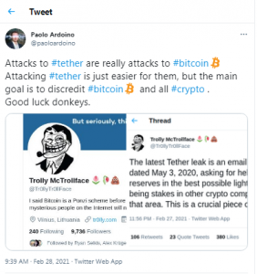 Stablecoin Issuer Tether Says It Is a Victim of a 500 BTC Ransom Demand Infoleak Threat