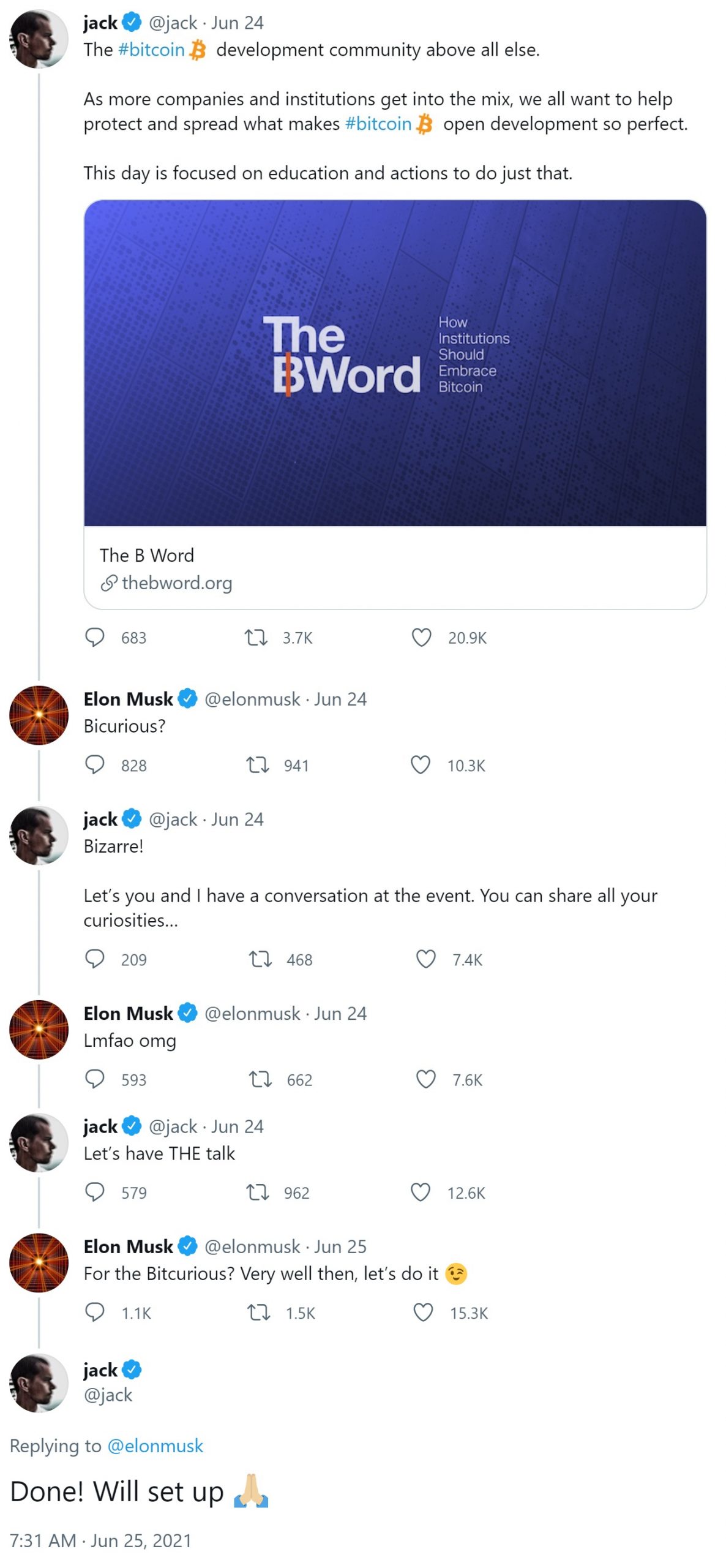 Tesla S Elon Musk And Twitter S Jack Dorsey Agree To Have The Talk At Bitcoin Event B Word Featured Bitcoin News