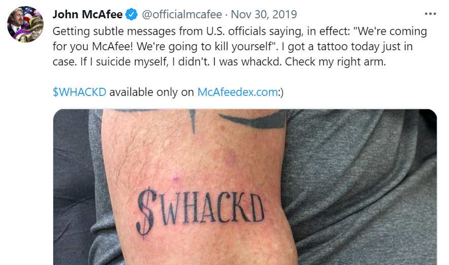 Mysterious John McAfee Website Appears for Two Days — Whackd Token Climbs Over 700%