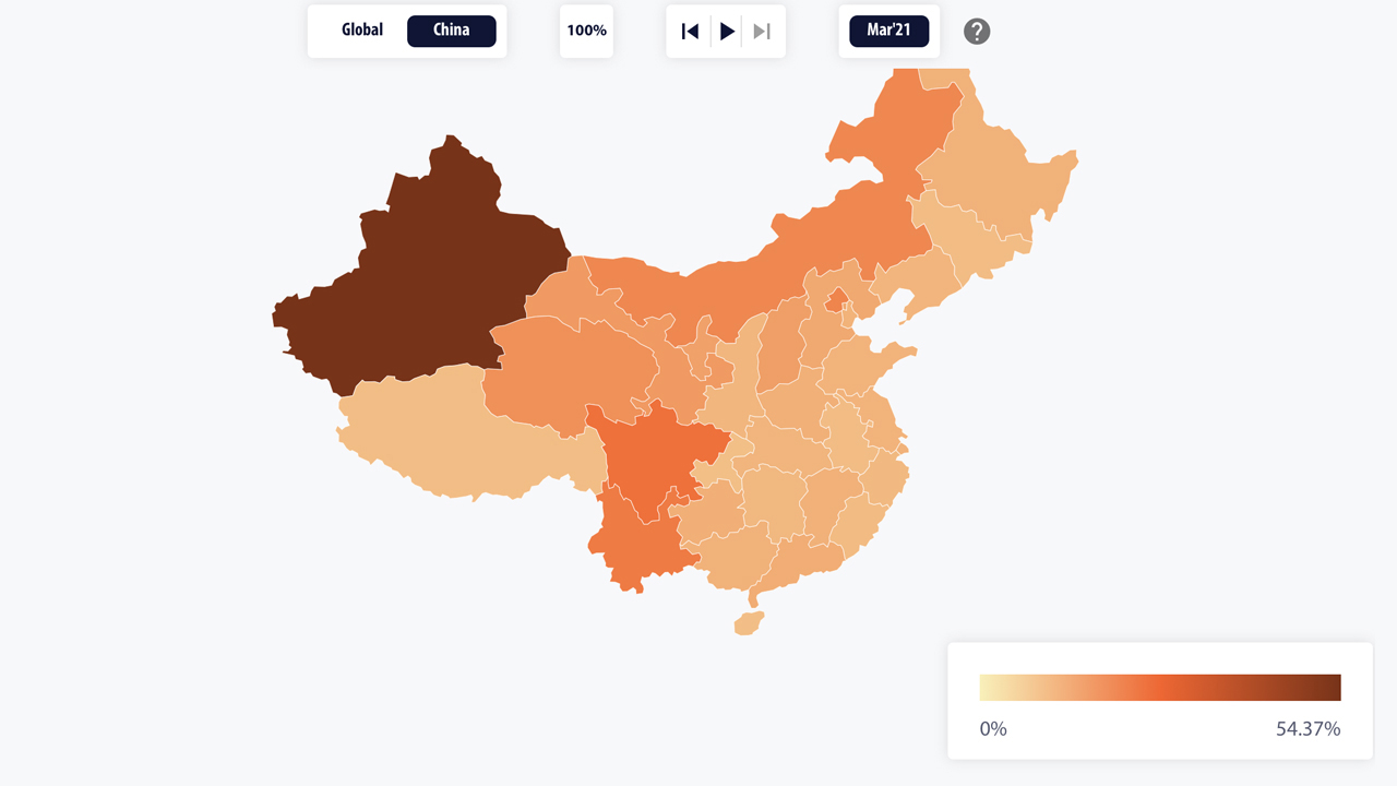 Cambridge Bitcoin Mining Map Shows China's Hashrate Dominance Dropped to 46%