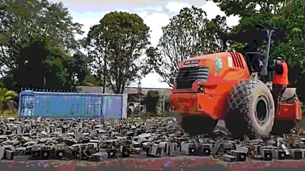 Malaysia Flattens Seized Bitcoin Mining Rigs With Steamroller — Over