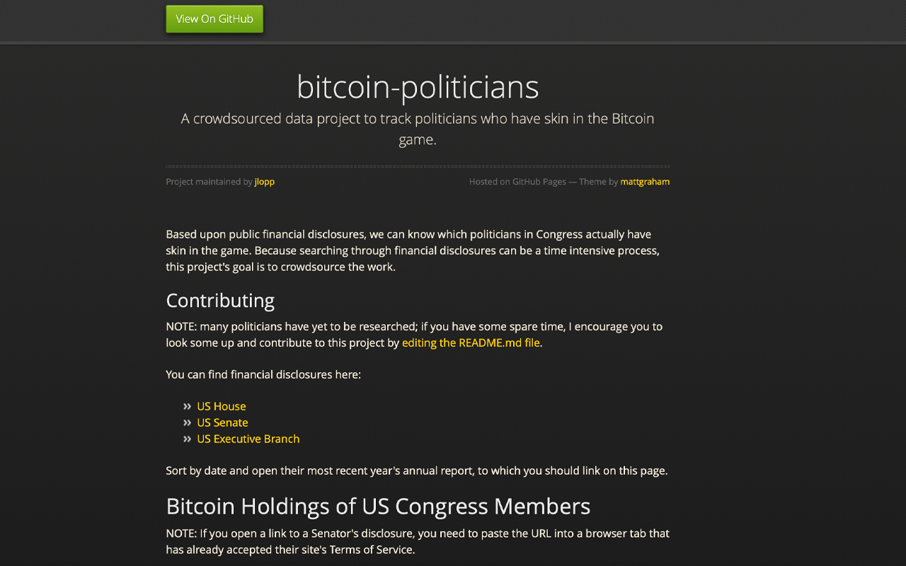 bps This Crowdsourced Project Attempts to Reveal American Politicians That Own Bitcoin