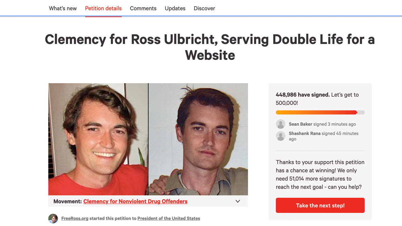 L'effort en cours pour libérer Ross: la pétition de clémence d'Ulbricht approche d'un demi-million de signatures