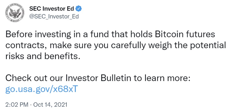 SEC Tweets About Funds Holding Bitcoin Futures — Optimism Sparked of Imminent Bitcoin ETF Approvals