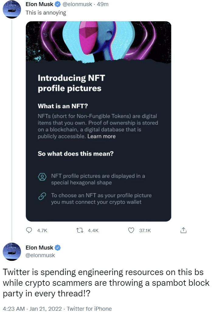 Elon Musk criticizes Twitter - under fire for using Tesla to promote cryptocurrencies, Dogecoin