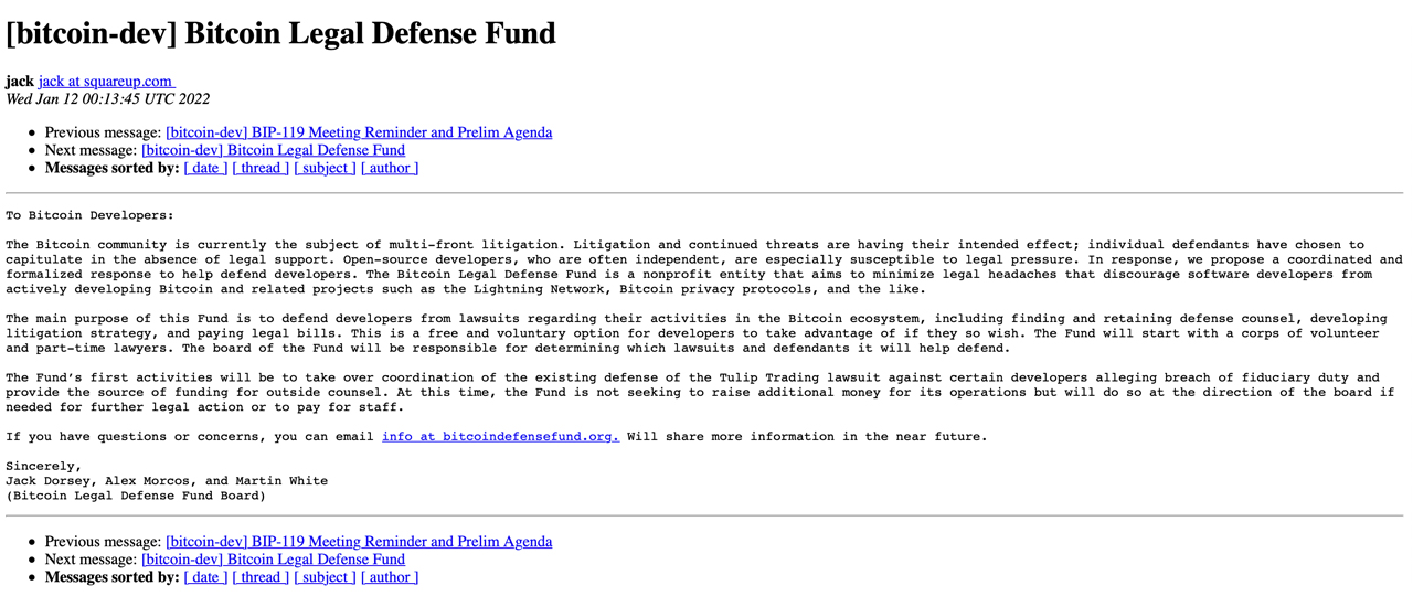 Jack Dorsey présente le fonds de défense juridique Bitcoin pour protéger les développeurs open source