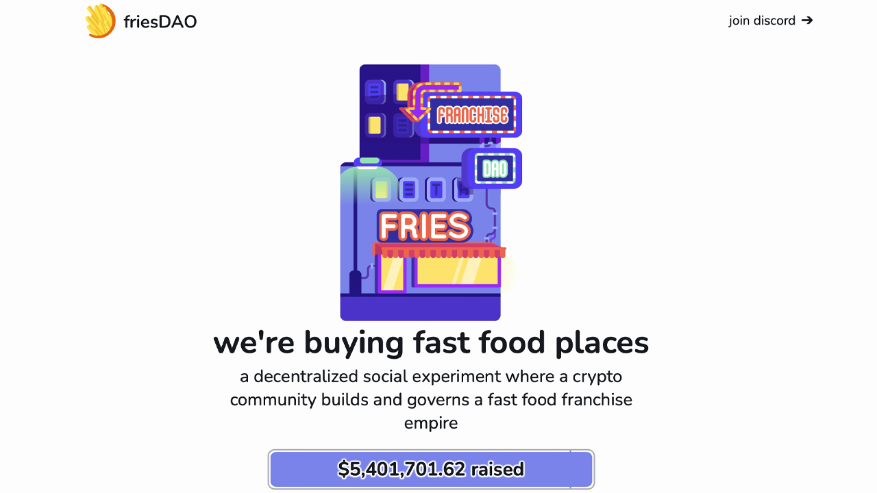 A Project Called Fries DAO Raises $5.4 Million to Purchase Fast-Food Restaurants
