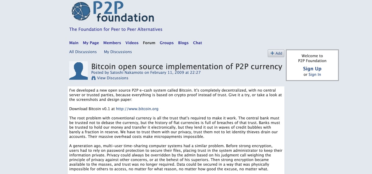 13 Years Ago Today, Satoshi Nakamoto Published the First Forum Post Introducing Bitcoin