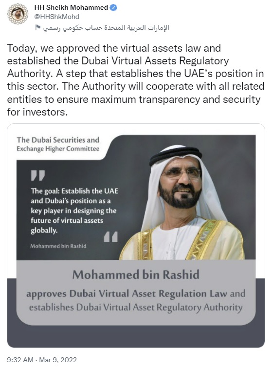 Dubai Approves First Law to Regulate Digital Assets, Establishes Regulator to Oversee Crypto Sector