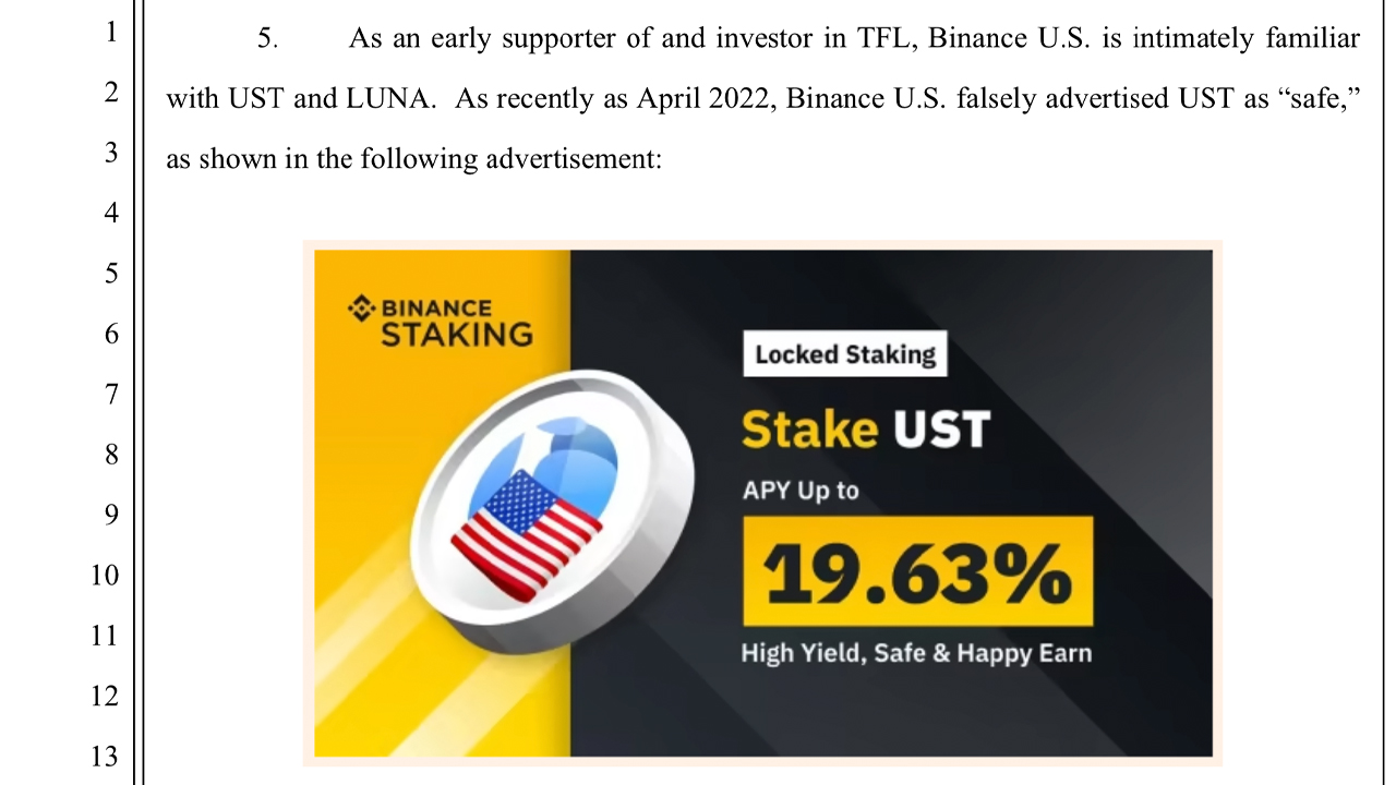 Vụ kiện cáo buộc Binance US bán chứng khoán chưa đăng ký, quảng cáo sai UST của Terra là an toàn