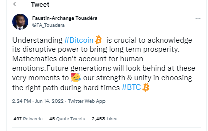 The President of the Central African Republic on the volatility of BTC: 