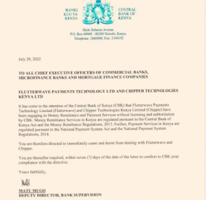 Kenya Central Bank Orders Financial Institutions to Stop Dealing With Two Nigerian Fintechs Kenya Central Bank Orders Financial Institutions to Stop Dealing With Two Nigerian Fintechs