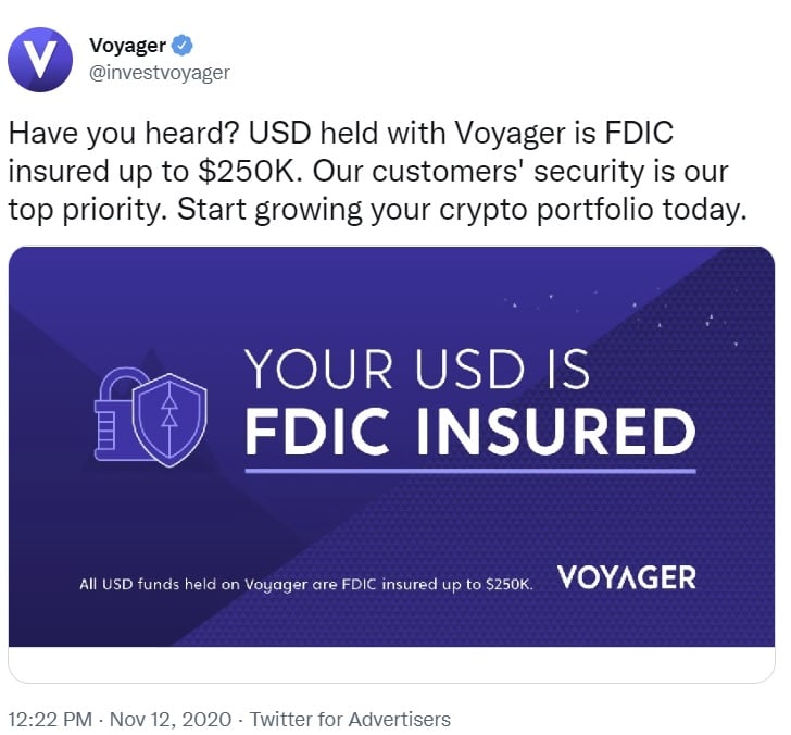 The US regulator is investigating failed crypto lender Voyager over FDIC insurance claims