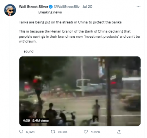 Social Media Users Deride China's Reported Use of Military Tanks to Intimidate Protesting Bank Customers Social Media Users Deride China's Reported Use of Military Tanks to Intimidate Protesting Bank Customers