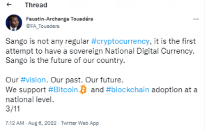 Central African Republic President Says Successful Launch of Sango Coin a Key Milestone Central African Republic President Says Successful Launch of Sango Coin a Key Milestone