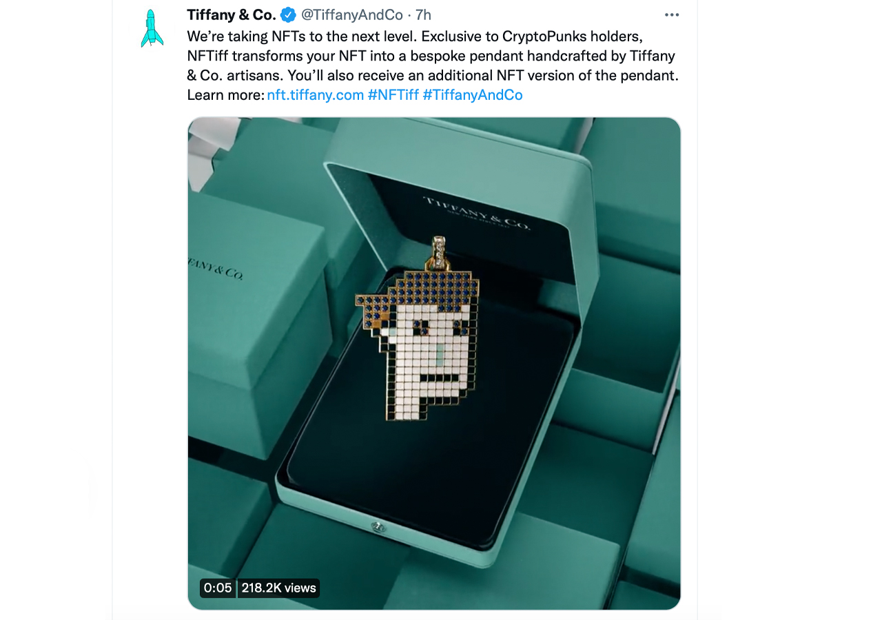 Luxury retailer Tiffany & Co.  announces cryptopunk gem pendants related to NFTs
