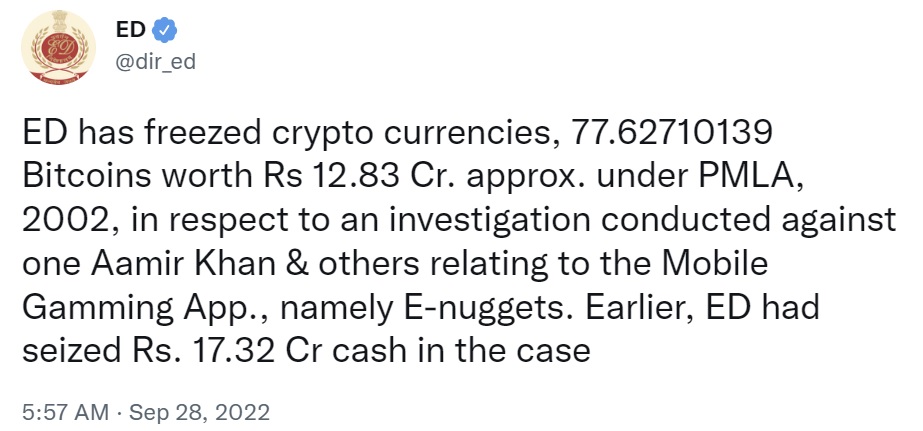 India freezes bitcoin held in crypto exchange in ongoing investigations related to Wazirx