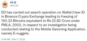 Indian Authority Freeze 150 Bitcoins Held at Binance Crypto Exchange Indian Authority Freeze 150 Bitcoins Held at Binance Crypto Exchange